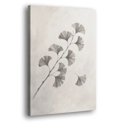 Black and White Bedroom Decor With a Ginkgo Sprig - Canvas Wall Art - Side