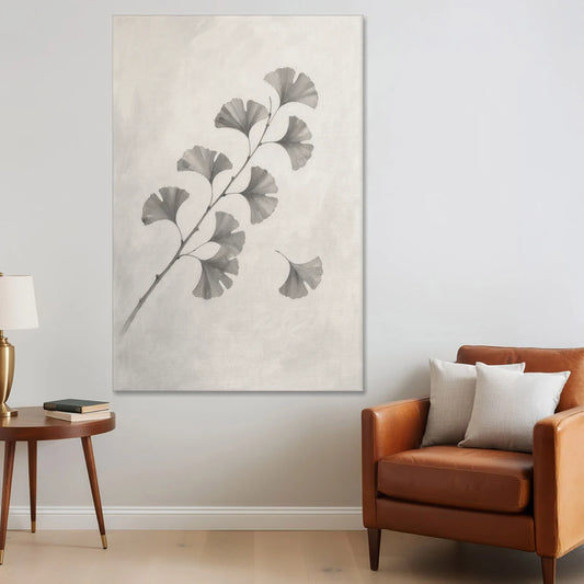 Black and White Bedroom Decor With a Ginkgo Sprig - Canvas Wall Art - Sofa - 40x60