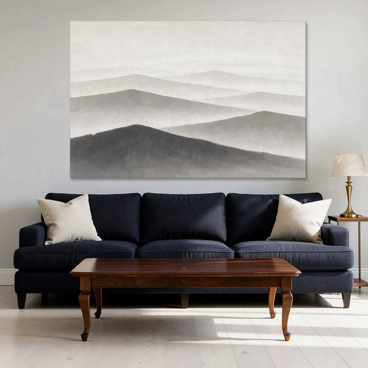 Black and White Bedroom Wall Art of Misty Ridges - Canvas Wall Art - Sofa - 60x40