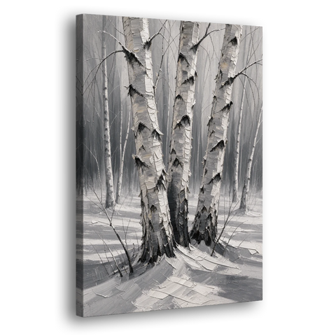 Winter Black and White Birch Trio in Deep Snow - Canvas Wall Art - Side