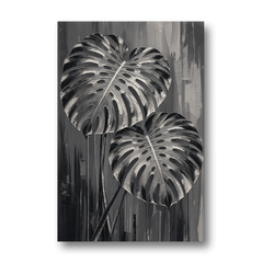 Black and White Botanical Prints Monstera Leaves - Canvas Wall Art - Front