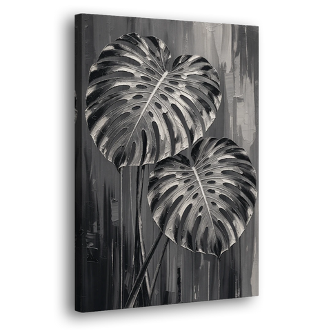 Black and White Botanical Prints Monstera Leaves - Canvas Wall Art - Side