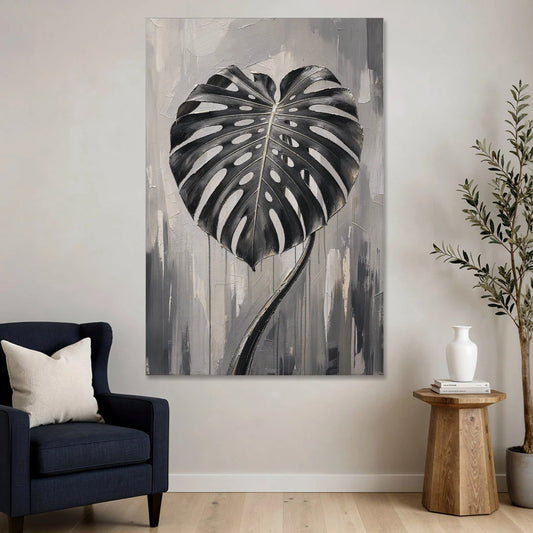 Black and White Botanical Wall Art of Monstera - Canvas Wall Art - Sofa - 40x60