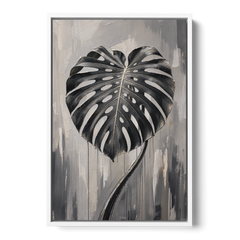 Black and White Botanical Wall Art of Monstera - White Framed Canvas Wall Art - Front