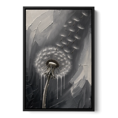 Black and White Canvas Prints with Drifting Dandelion - Black Framed Canvas Wall Art - Front