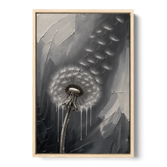 Black and White Canvas Prints with Drifting Dandelion - Oak Framed Canvas Wall Art - Front
