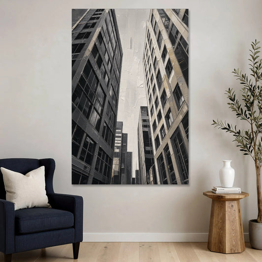 Black and White City Wall Art of Converging Towers - Canvas Wall Art - Sofa - 40x60