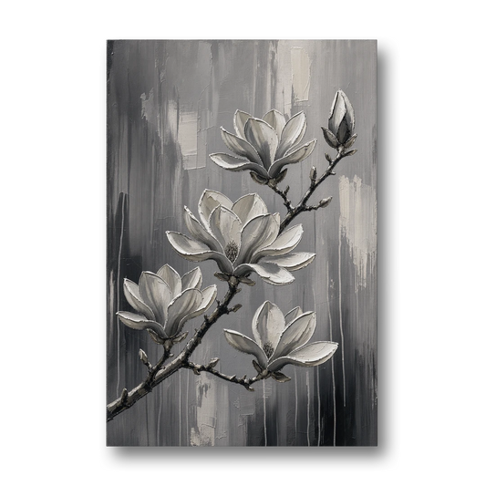 Black and White Floral Canvas of a Magnolia Branch - Canvas Wall Art - Front
