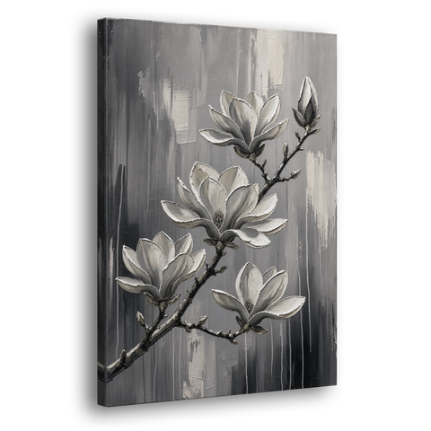 Black and White Floral Canvas of a Magnolia Branch - Canvas Wall Art - Side