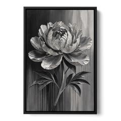 Black and White Flower Painting of a Peony - Black Framed Canvas Wall Art - Front