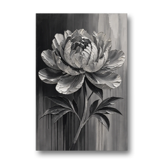 Black and White Flower Painting of a Peony - Canvas Wall Art - Front