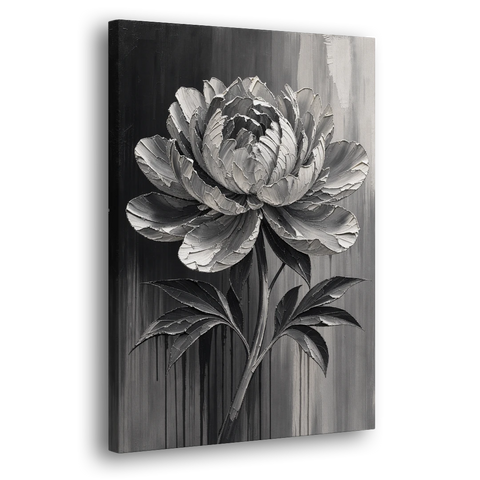 Black and White Flower Painting of a Peony - Canvas Wall Art - Side
