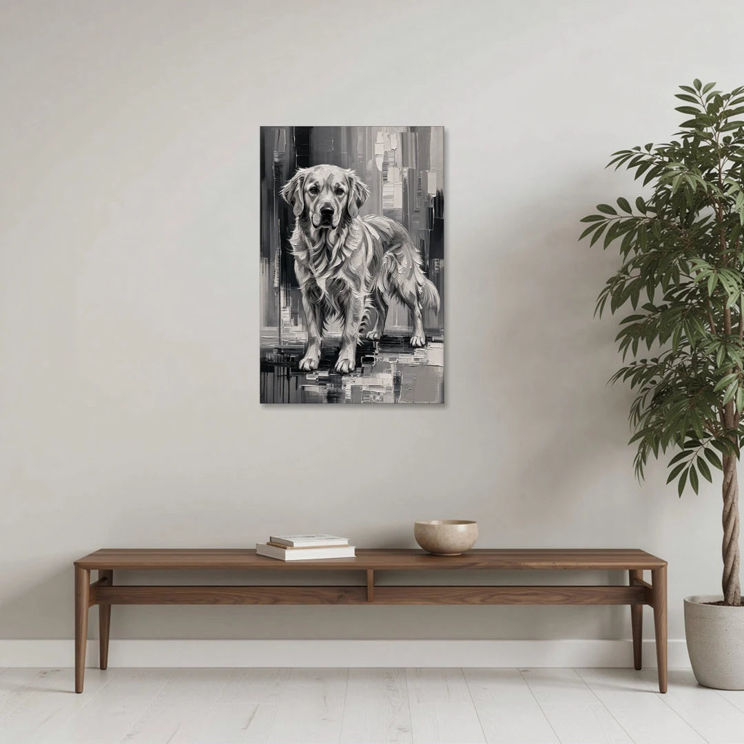 Black and White Golden Retriever Portrait - Canvas Wall Art - Coffee Table - 24x36