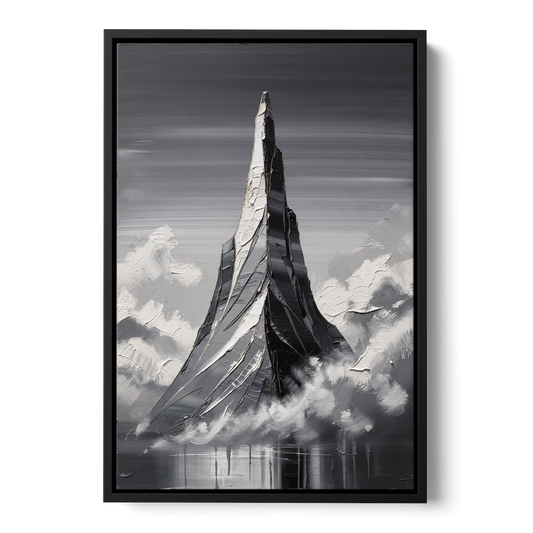Black and White Granite Mountain Spire - Black Framed Canvas Wall Art - Front