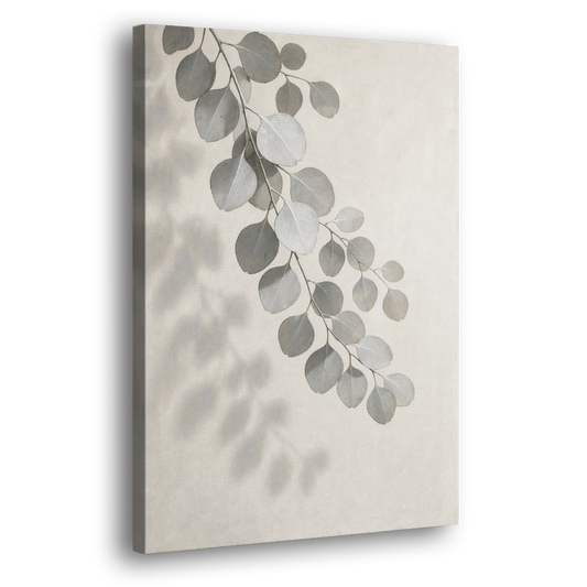 Black and White Hanging Eucalyptus Branch - Canvas Wall Art - Side