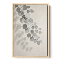 Black and White Hanging Eucalyptus Branch - Oak Framed Canvas Wall Art - Front