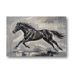 Black and White Horse Painting in Full Stride - Canvas Wall Art - Front