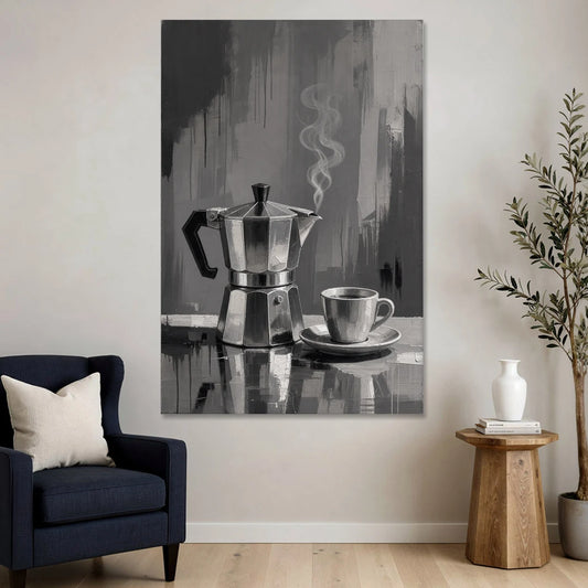 Black and White Kitchen Decor with Stovetop Espresso Pot - Canvas Wall Art - Sofa - 40x60
