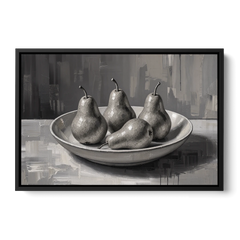Black and White Kitchen Wall Art of Four Pears - Black Framed Canvas Wall Art - Front