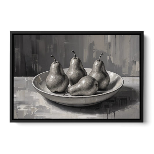 Black and White Kitchen Wall Art of Four Pears - Black Framed Canvas Wall Art - Front