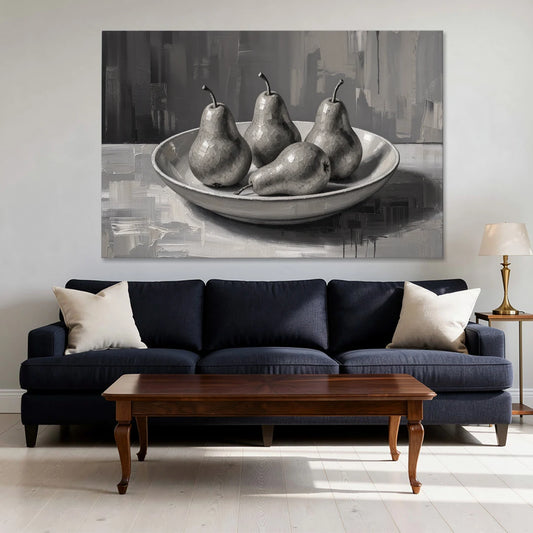 Black and White Kitchen Wall Art of Four Pears - Canvas Wall Art - Sofa - 60x40