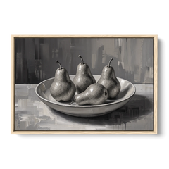 Black and White Kitchen Wall Art of Four Pears - Oak Framed Canvas Wall Art - Front