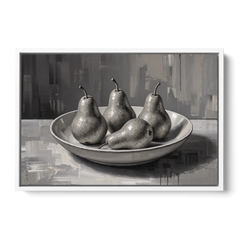 Black and White Kitchen Wall Art of Four Pears - White Framed Canvas Wall Art - Front