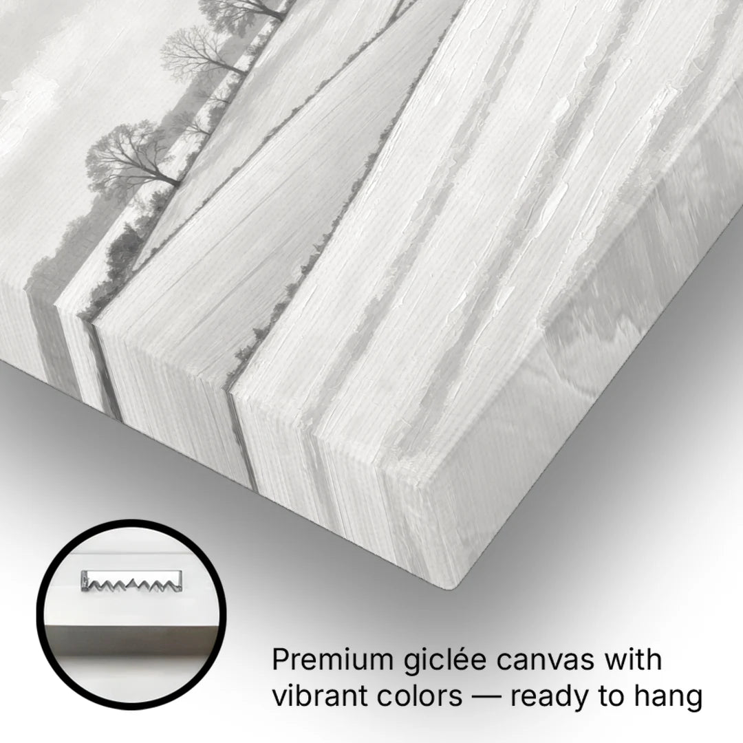 Black and White Landscape Painting of Snowy Fields - Canvas Wall Art - Gallery Wrap Corner