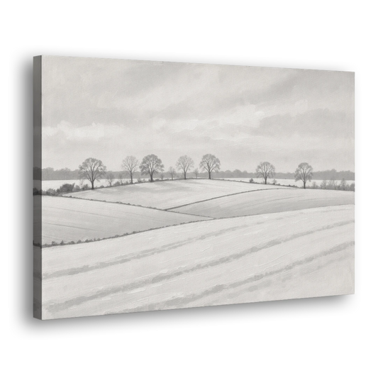 Black and White Landscape Painting of Snowy Fields - Canvas Wall Art - Side