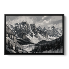 Black and White Landscape Wall Art of Alpine Peaks - Black Framed Canvas Wall Art - Front