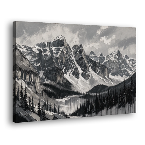 Black and White Landscape Wall Art of Alpine Peaks - Canvas Wall Art - Side