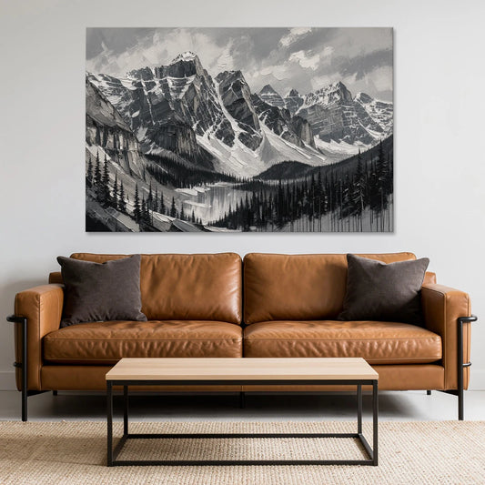Black and White Landscape Wall Art of Alpine Peaks - Canvas Wall Art - Sofa - 60x40