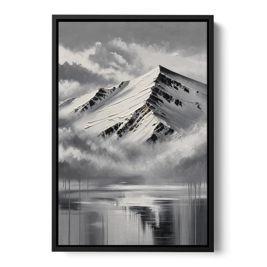 Black and White Mountain Print Above the Clouds - Black Framed Canvas Wall Art - Front