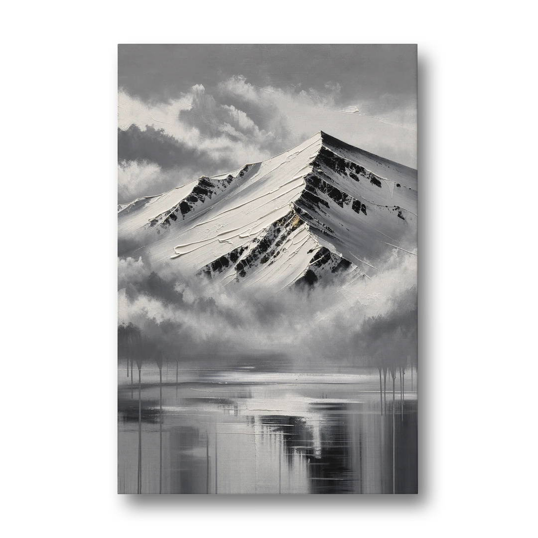 Black and White Mountain Print Above the Clouds - Canvas Wall Art - Front