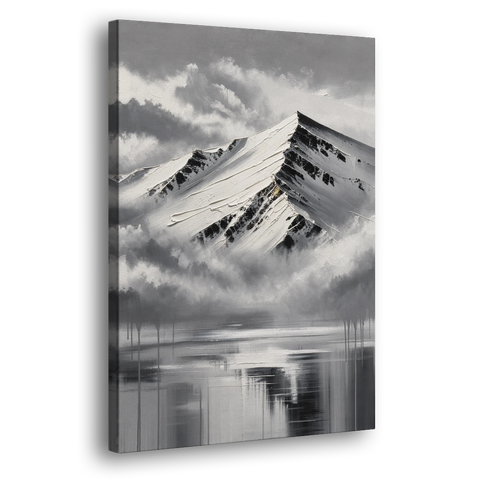 Black and White Mountain Print Above the Clouds - Canvas Wall Art