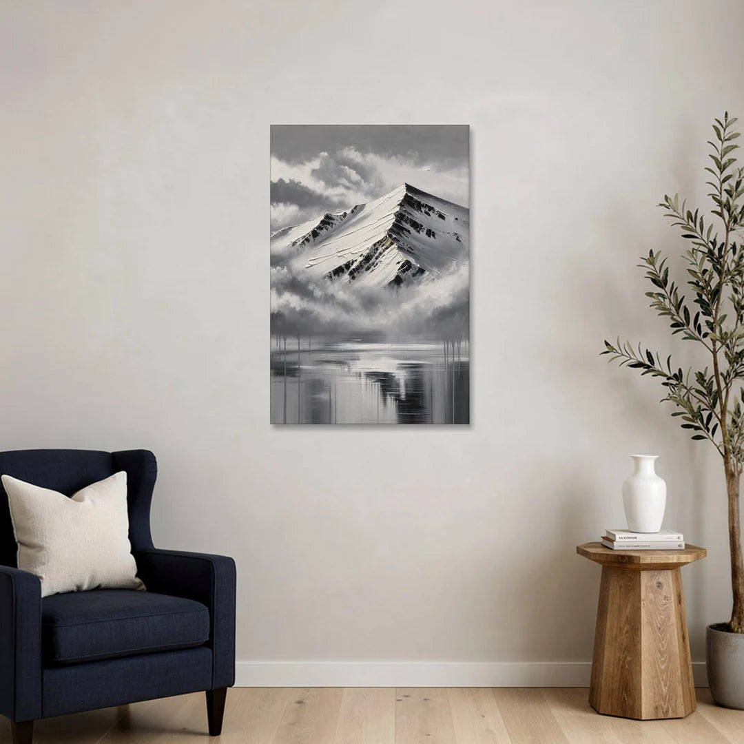 Black and White Mountain Print Above the Clouds - Canvas Wall Art - Sofa - 24x36