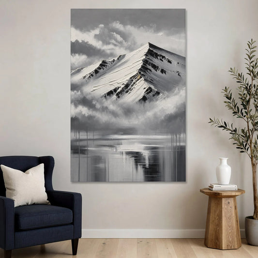 Black and White Mountain Print Above the Clouds - Canvas Wall Art - Sofa - 40x60