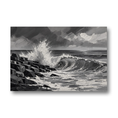 Black and White Paintings of a Crashing Wave - Canvas Wall Art - Front