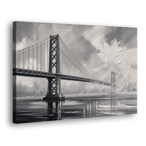 Black and White Panoramic Wall Art of a Bridge - Canvas Wall Art - Side