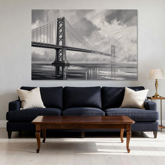 Black and White Panoramic Wall Art of a Bridge - Canvas Wall Art - Sofa - 60x40