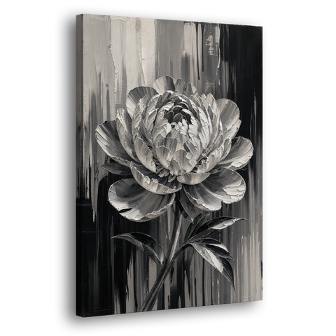 Black and White Peony Wall Art in Full Bloom - Canvas Wall Art - Side