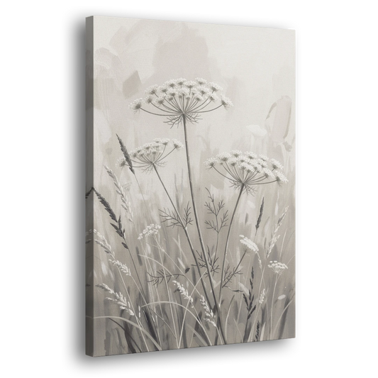 Black and White Queen Anne's Lace Flower Meadow - Canvas Wall Art - Side