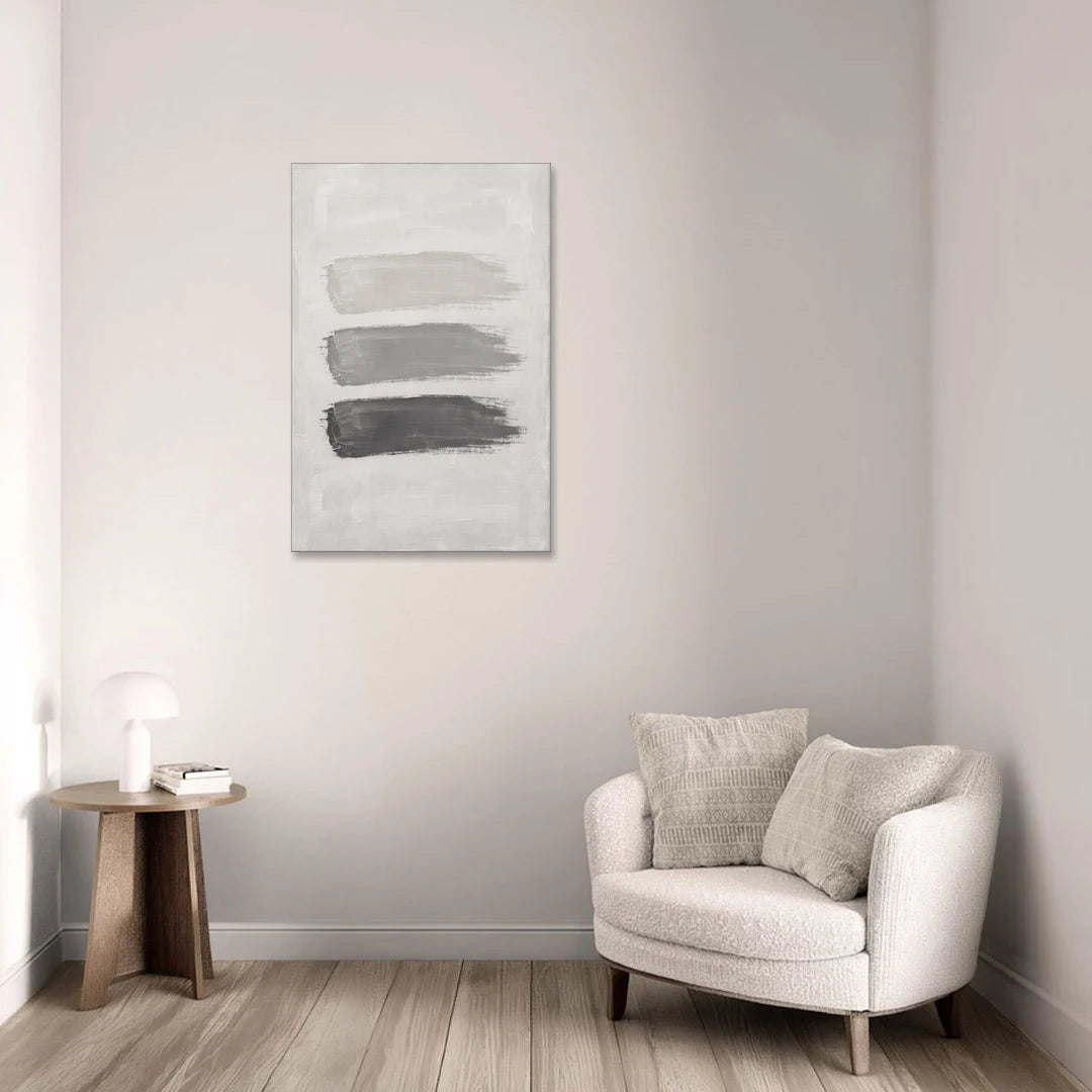 Black and White Stacked Brush Stroke Trio - Canvas Wall Art - Sofa - 24x36