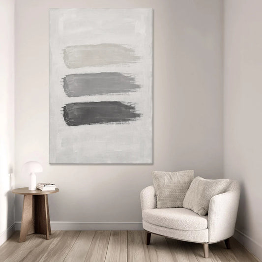 Black and White Stacked Brush Stroke Trio - Canvas Wall Art - Sofa - 40x60