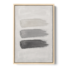 Black and White Stacked Brush Stroke Trio - Oak Framed Canvas Wall Art - Front