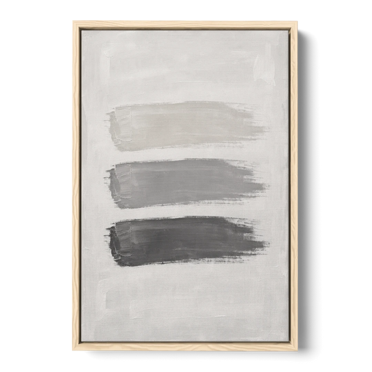 Black and White Stacked Brush Stroke Trio - Oak Framed Canvas Wall Art - Front