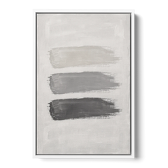 Black and White Stacked Brush Stroke Trio - White Framed Canvas Wall Art - Front