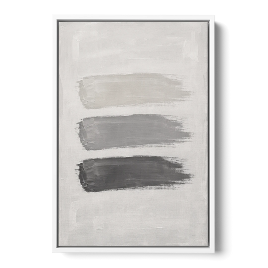 Black and White Stacked Brush Stroke Trio - White Framed Canvas Wall Art - Front
