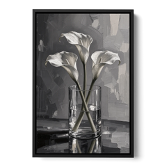 Black and White Still Life Painting Calla Lilies - Black Framed Canvas Wall Art - Front