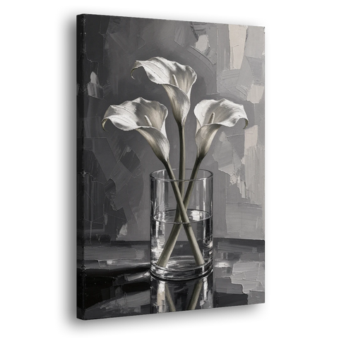 Black and White Still Life Painting Calla Lilies - Canvas Wall Art - Side